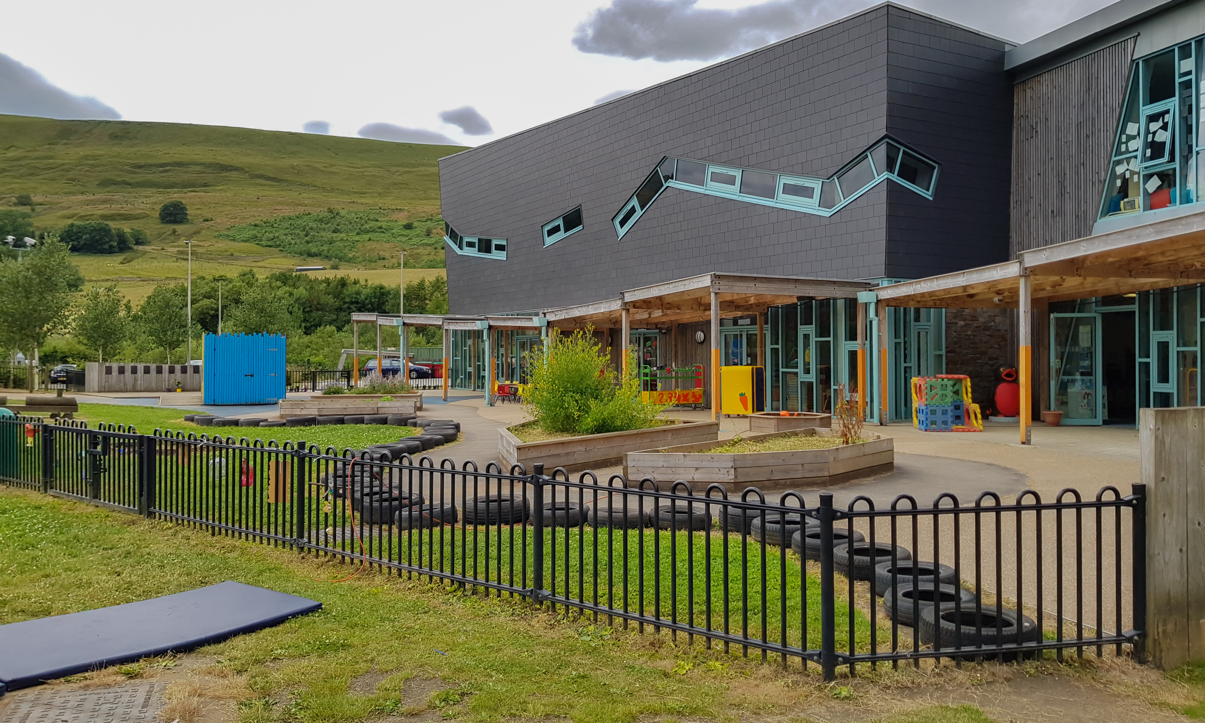 School safe bow top railings installation